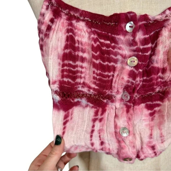 Jen's Pirate Booty Tie-Dye Crop Gauze Crochet Cami Top - Picture 2 of 5
